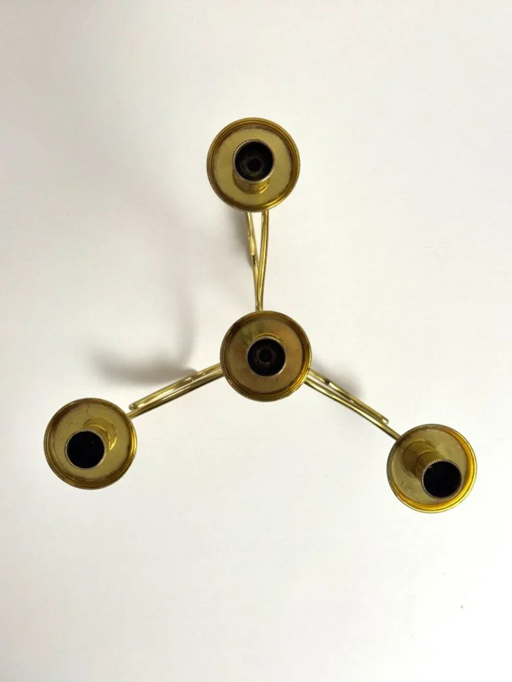 Vtg Brass Tone Candelabra 3-Arm 4-Candle Tapered Candle Stick Holder Dainty MCM